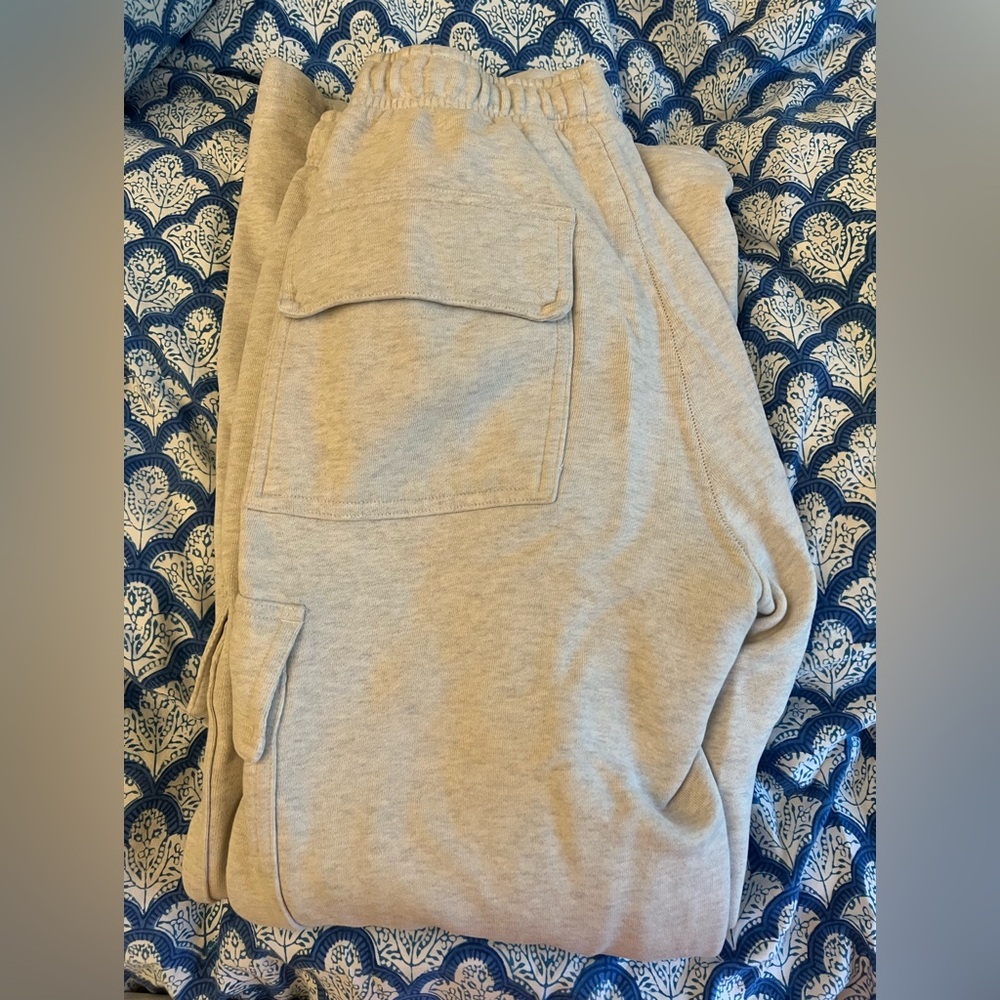 Gray Cargo Wide Leg Sweatpants